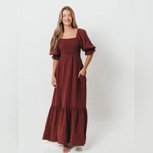 Worth Collective Livvy Dress in Dark Rust Brown